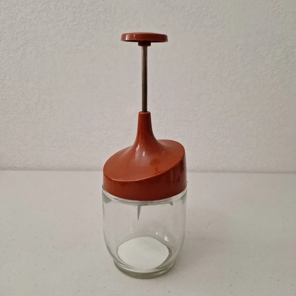 Vintage Gemco Glass Jar Nut and Food Chopper Red Brown Lid
